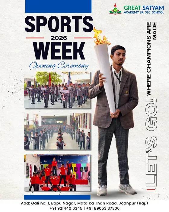 Great Satyam Academy sports week poster
